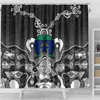 Torres Strait Islander Flag Shower Curtain Dhari Indigenous Dotwork Pattern Art