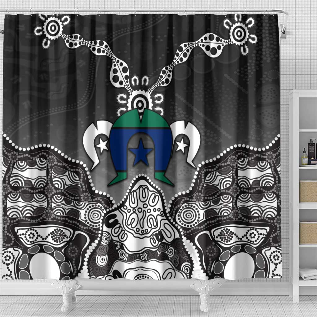 Torres Strait Islander Flag Shower Curtain Dhari Indigenous Dotwork Pattern Art
