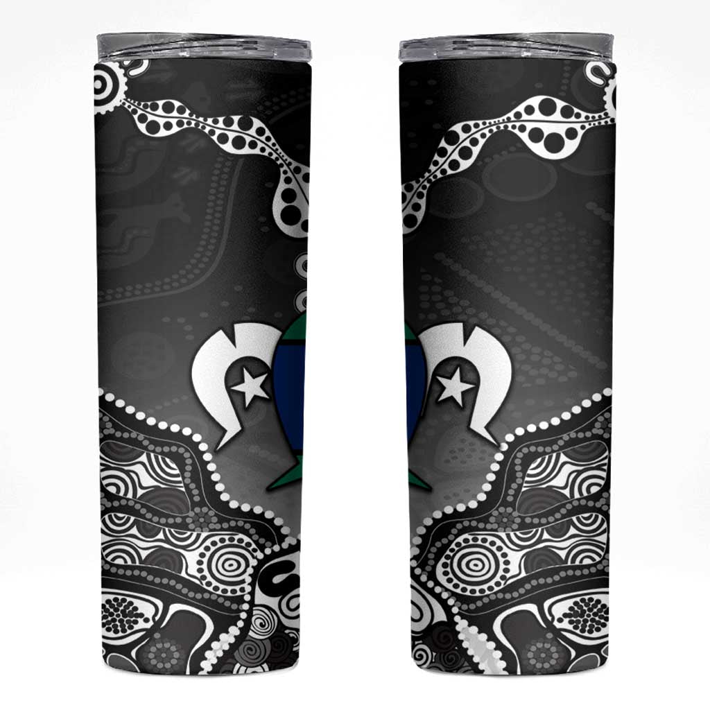 Torres Strait Islander Flag Skinny Tumbler Dhari Indigenous Dotwork Pattern Art