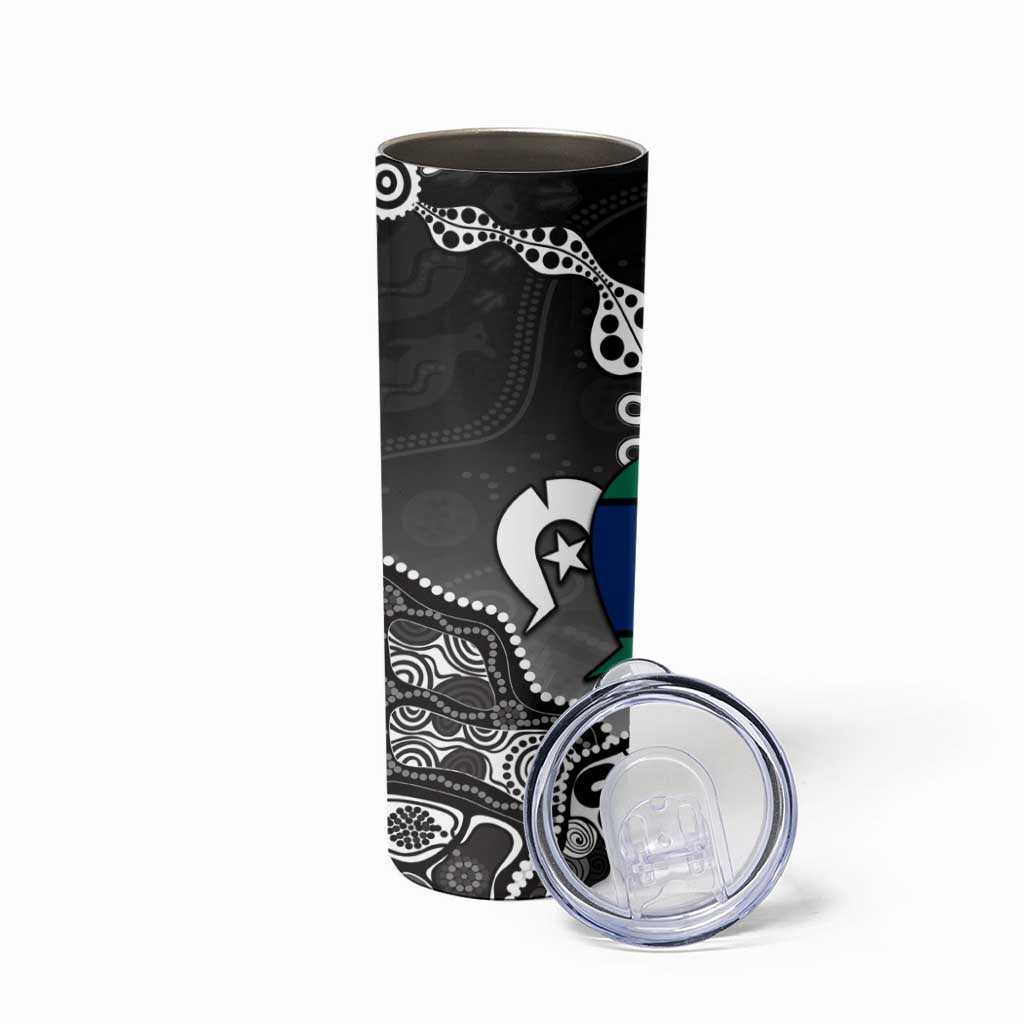 Torres Strait Islander Flag Skinny Tumbler Dhari Indigenous Dotwork Pattern Art