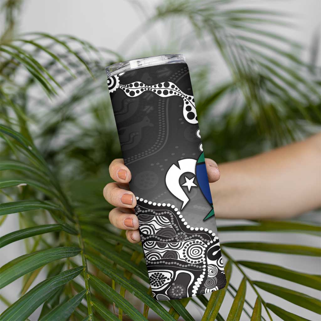 Torres Strait Islander Flag Skinny Tumbler Dhari Indigenous Dotwork Pattern Art