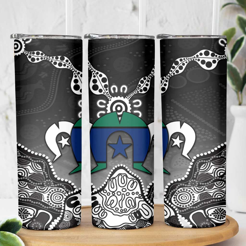 Torres Strait Islander Flag Skinny Tumbler Dhari Indigenous Dotwork Pattern Art