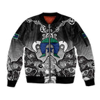 Torres Strait Islander Flag Sleeve Zip Bomber Jacket Dhari Indigenous Dotwork Pattern Art