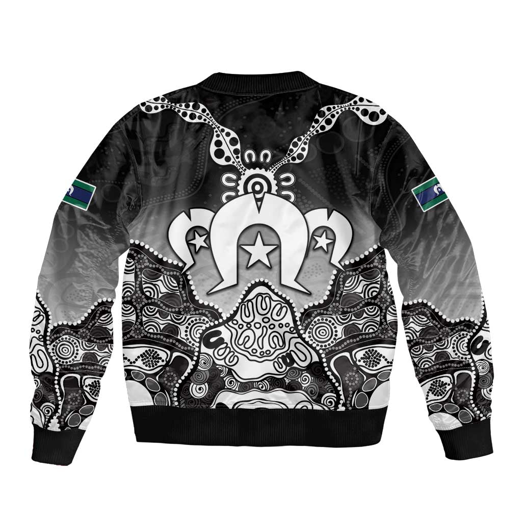 Torres Strait Islander Flag Sleeve Zip Bomber Jacket Dhari Indigenous Dotwork Pattern Art