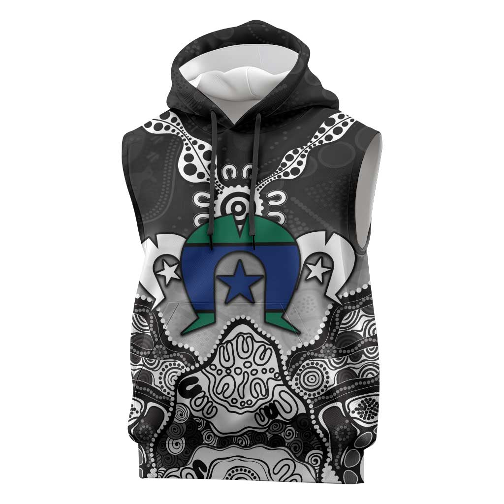 Torres Strait Islander Flag Sleeveless Hoodie Dhari Indigenous Dotwork Pattern Art
