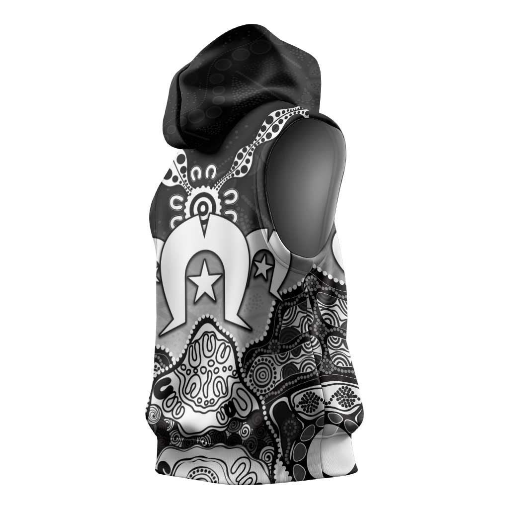 Torres Strait Islander Flag Sleeveless Hoodie Dhari Indigenous Dotwork Pattern Art