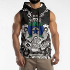 Torres Strait Islander Flag Sleeveless Hoodie Dhari Indigenous Dotwork Pattern Art