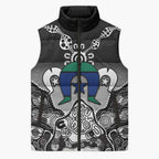 Torres Strait Islander Flag Sleeveless Puffer Jacket Dhari Indigenous Dotwork Pattern Art