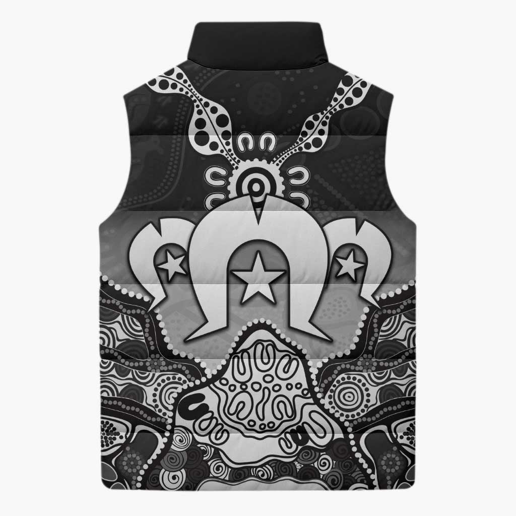 Torres Strait Islander Flag Sleeveless Puffer Jacket Dhari Indigenous Dotwork Pattern Art