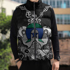 Torres Strait Islander Flag Sleeveless Puffer Jacket Dhari Indigenous Dotwork Pattern Art
