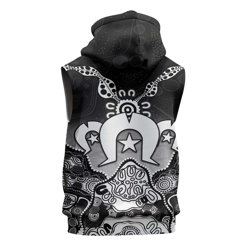 Torres Strait Islander Flag Sleeveless Zip Hoodie Dhari Indigenous Dotwork Pattern Art