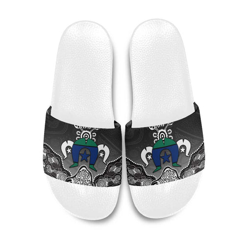 Torres Strait Islander Flag Slide Sandals Dhari Indigenous Dotwork Pattern Art