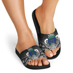 Torres Strait Islander Flag Slide Sandals Dhari Indigenous Dotwork Pattern Art