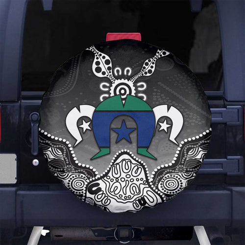Torres Strait Islander Flag Spare Tire Cover Dhari Indigenous Dotwork Pattern Art