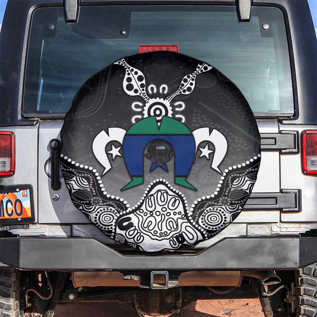 Torres Strait Islander Flag Spare Tire Cover Dhari Indigenous Dotwork Pattern Art