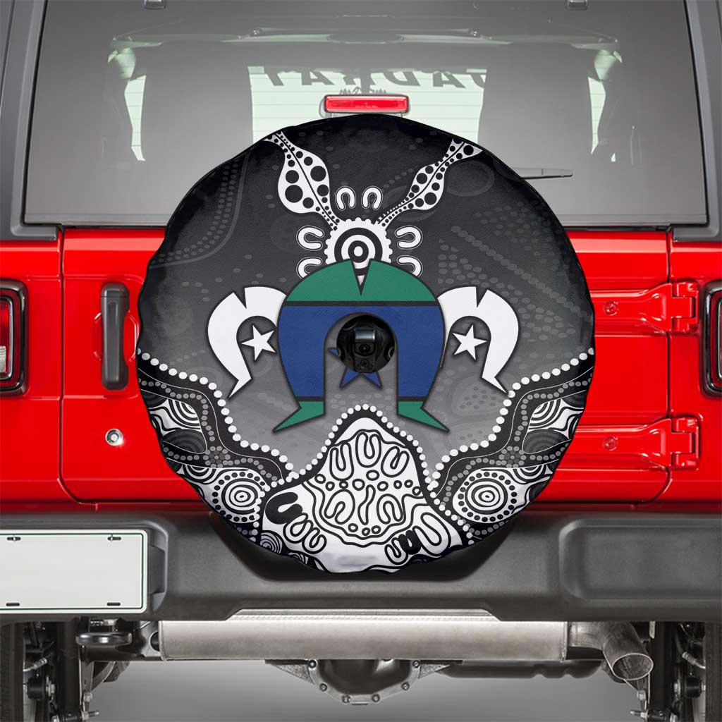 Torres Strait Islander Flag Spare Tire Cover Dhari Indigenous Dotwork Pattern Art
