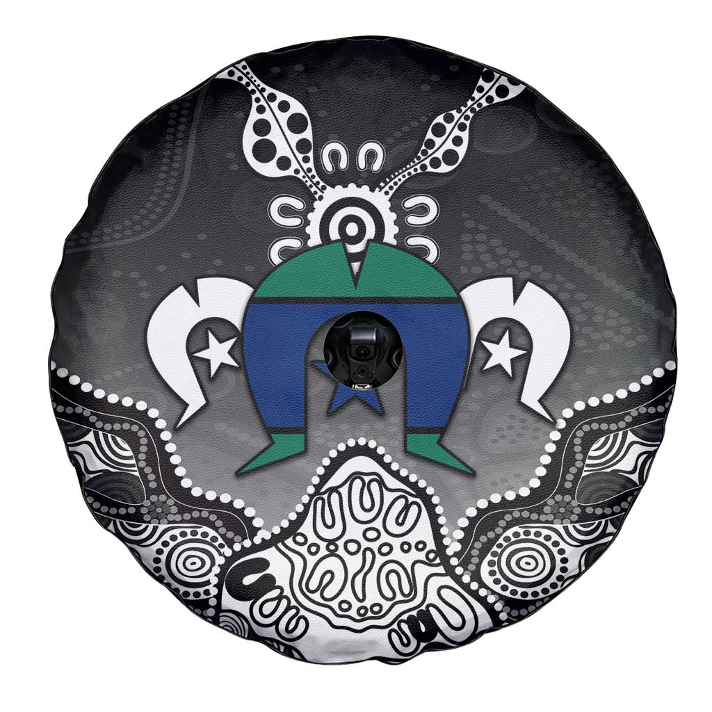 Torres Strait Islander Flag Spare Tire Cover Dhari Indigenous Dotwork Pattern Art