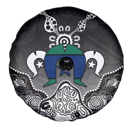 Torres Strait Islander Flag Spare Tire Cover Dhari Indigenous Dotwork Pattern Art