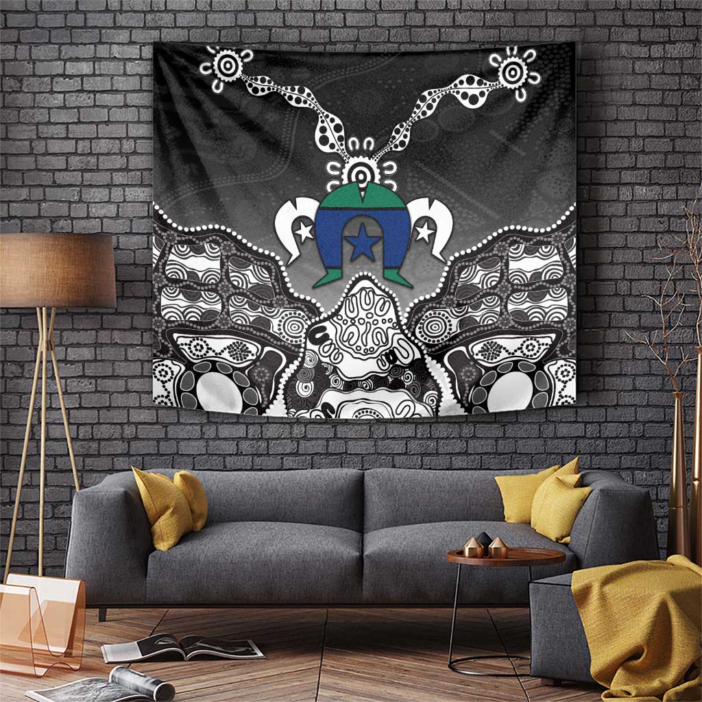 Torres Strait Islander Flag Tapestry Dhari Indigenous Dotwork Pattern Art