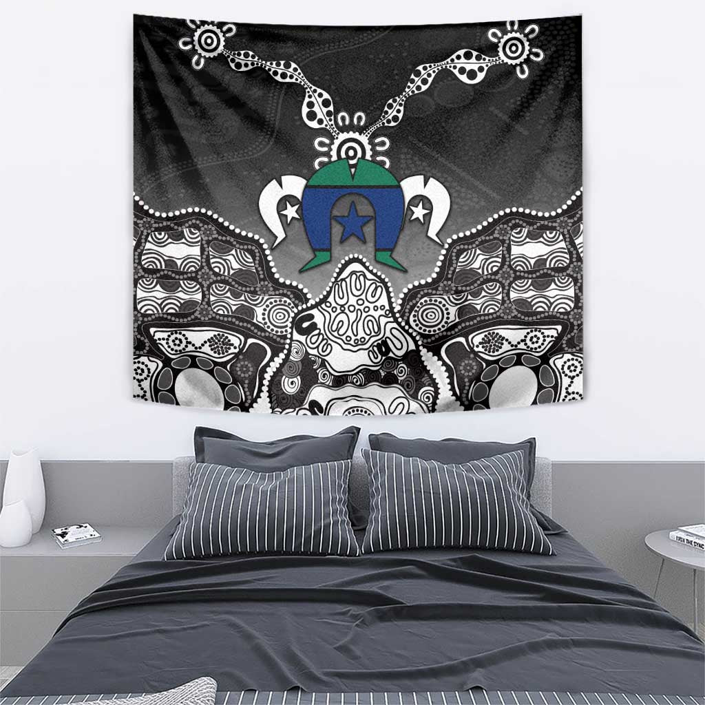 Torres Strait Islander Flag Tapestry Dhari Indigenous Dotwork Pattern Art