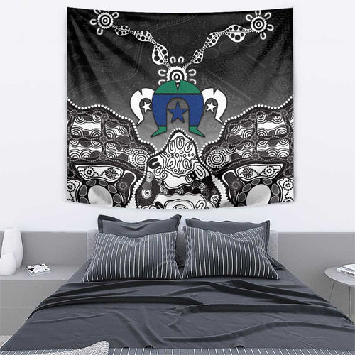 Torres Strait Islander Flag Tapestry Dhari Indigenous Dotwork Pattern Art