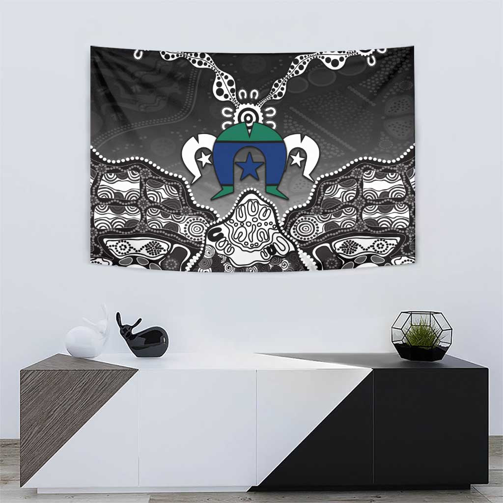 Torres Strait Islander Flag Tapestry Dhari Indigenous Dotwork Pattern Art