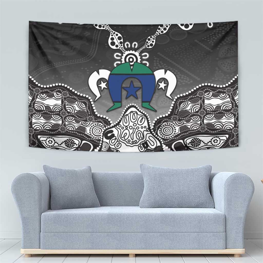 Torres Strait Islander Flag Tapestry Dhari Indigenous Dotwork Pattern Art