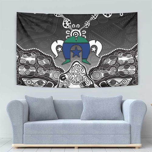 Torres Strait Islander Flag Tapestry Dhari Indigenous Dotwork Pattern Art