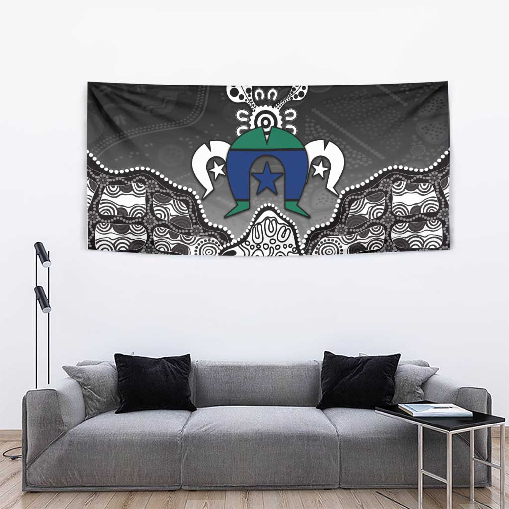 Torres Strait Islander Flag Tapestry Dhari Indigenous Dotwork Pattern Art