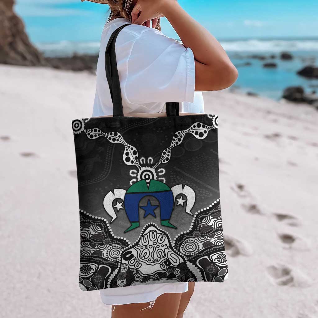 Torres Strait Islander Flag Tote Bag Dhari Indigenous Dotwork Pattern Art