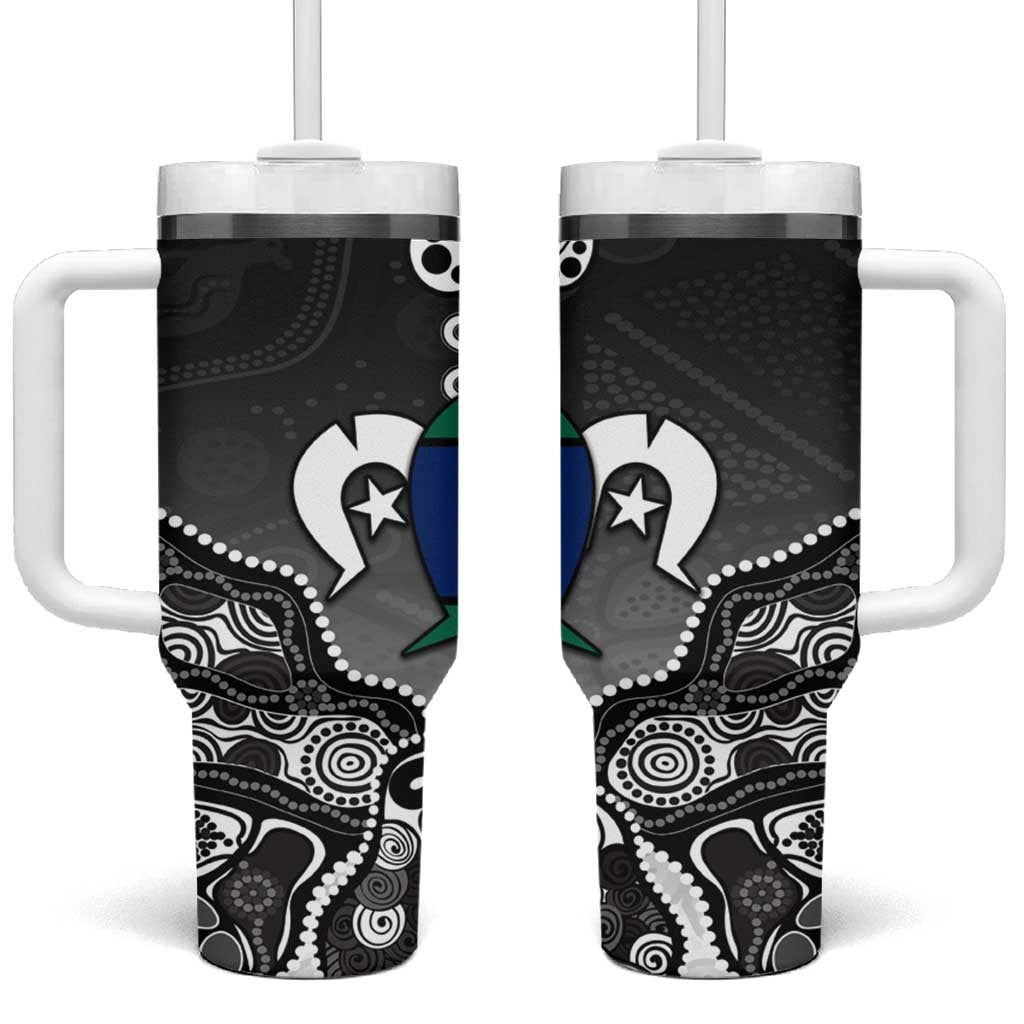 Torres Strait Islander Flag Tumbler With Handle Dhari Indigenous Dotwork Pattern Art