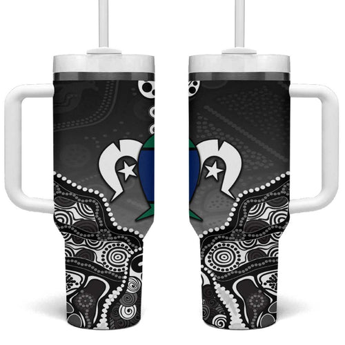 Torres Strait Islander Flag Tumbler With Handle Dhari Indigenous Dotwork Pattern Art
