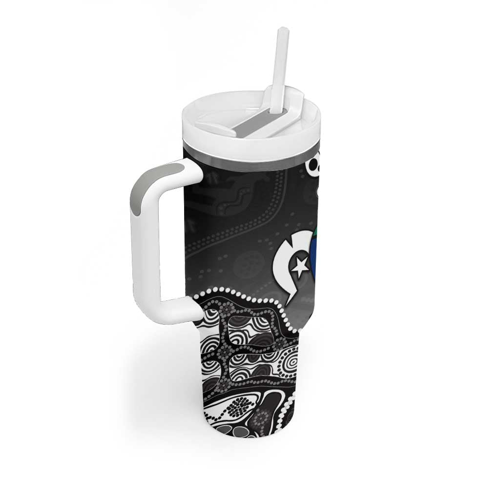 Torres Strait Islander Flag Tumbler With Handle Dhari Indigenous Dotwork Pattern Art