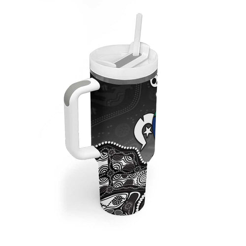 Torres Strait Islander Flag Tumbler With Handle Dhari Indigenous Dotwork Pattern Art