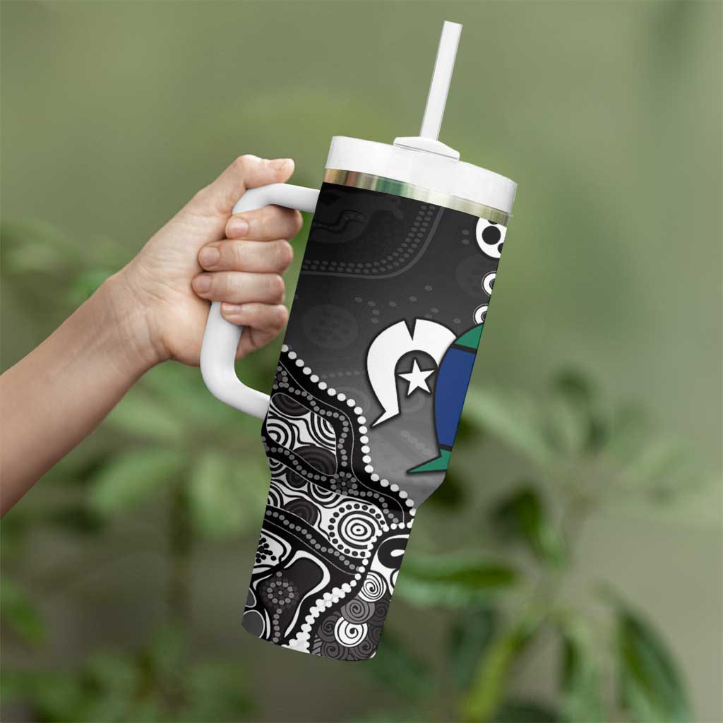 Torres Strait Islander Flag Tumbler With Handle Dhari Indigenous Dotwork Pattern Art