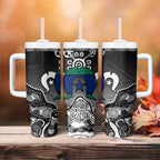 Torres Strait Islander Flag Tumbler With Handle Dhari Indigenous Dotwork Pattern Art