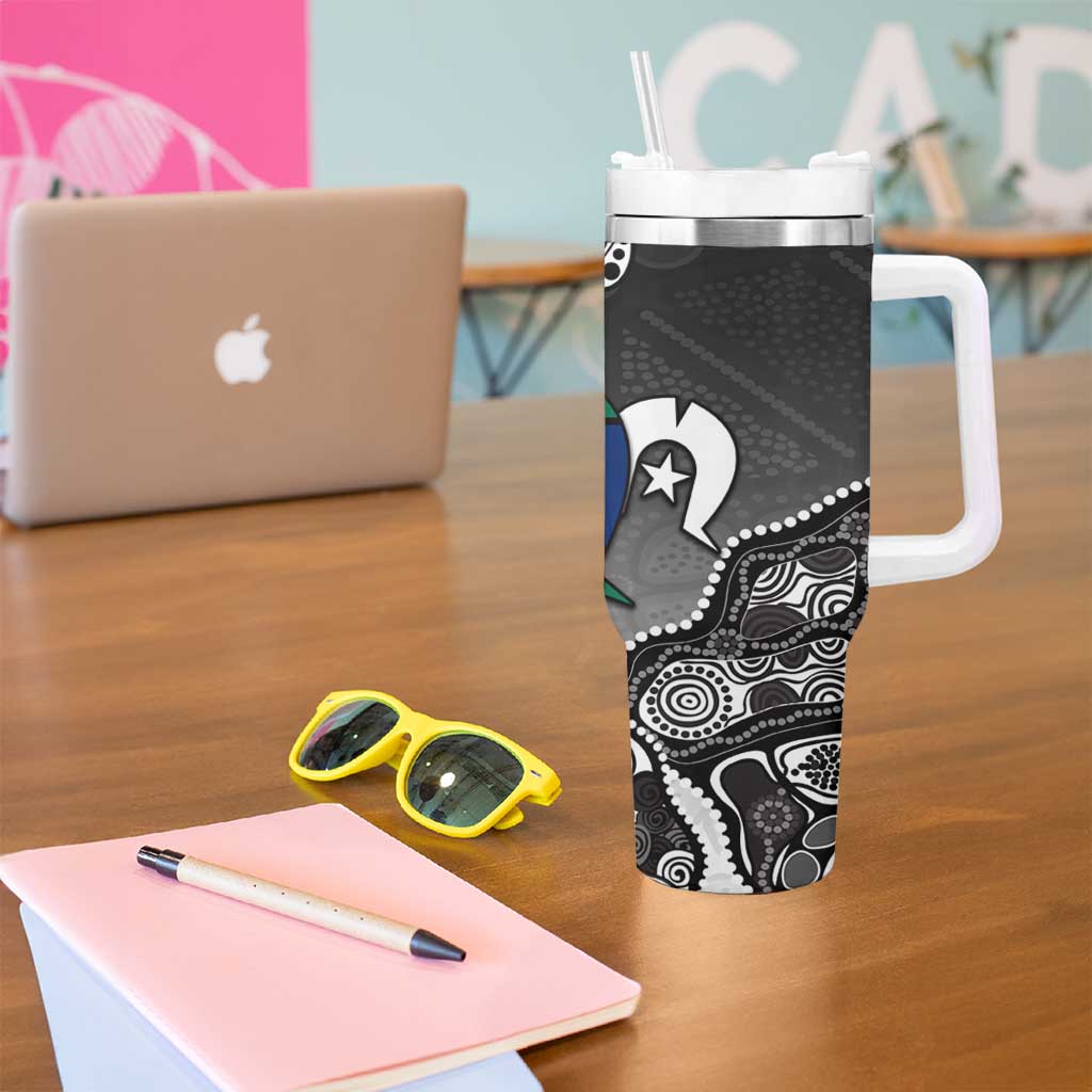 Torres Strait Islander Flag Tumbler With Handle Dhari Indigenous Dotwork Pattern Art