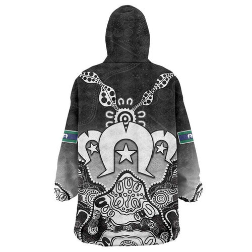 Torres Strait Islander Flag Wearable Blanket Hoodie Dhari Indigenous Dotwork Pattern Art