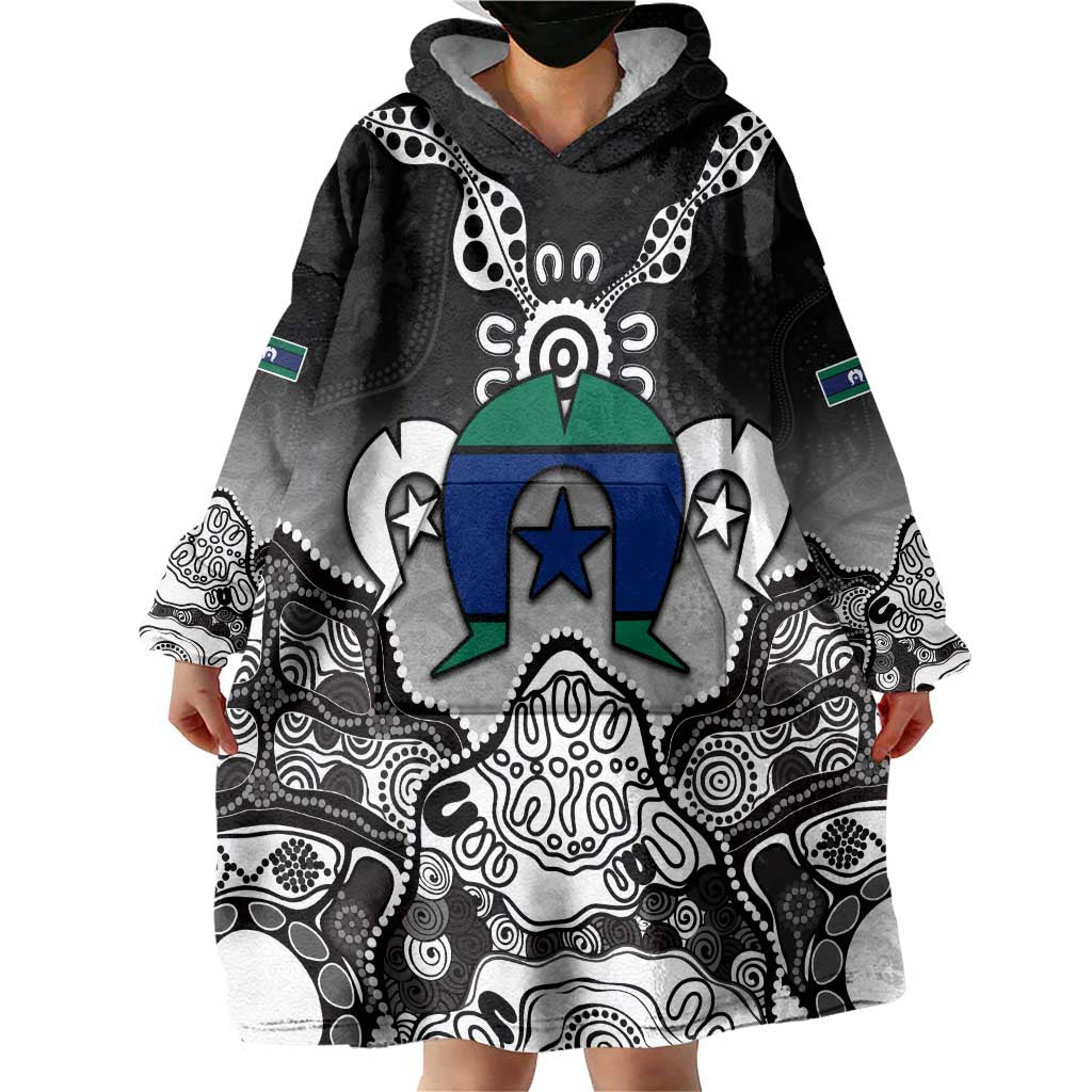 Torres Strait Islander Flag Wearable Blanket Hoodie Dhari Indigenous Dotwork Pattern Art
