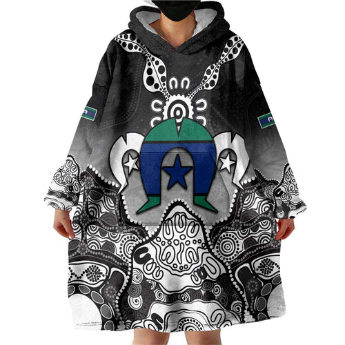 Torres Strait Islander Flag Wearable Blanket Hoodie Dhari Indigenous Dotwork Pattern Art