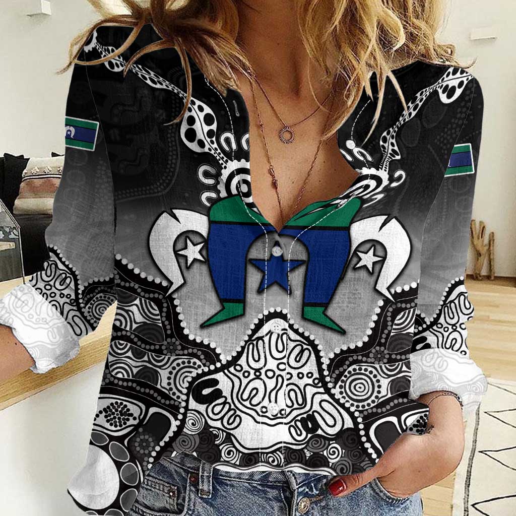 Torres Strait Islander Flag Women Casual Shirt Dhari Indigenous Dotwork Pattern Art