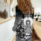 Torres Strait Islander Flag Women Casual Shirt Dhari Indigenous Dotwork Pattern Art