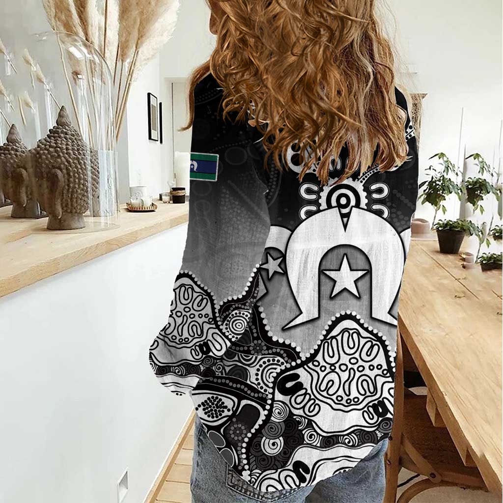 Torres Strait Islander Flag Women Casual Shirt Dhari Indigenous Dotwork Pattern Art