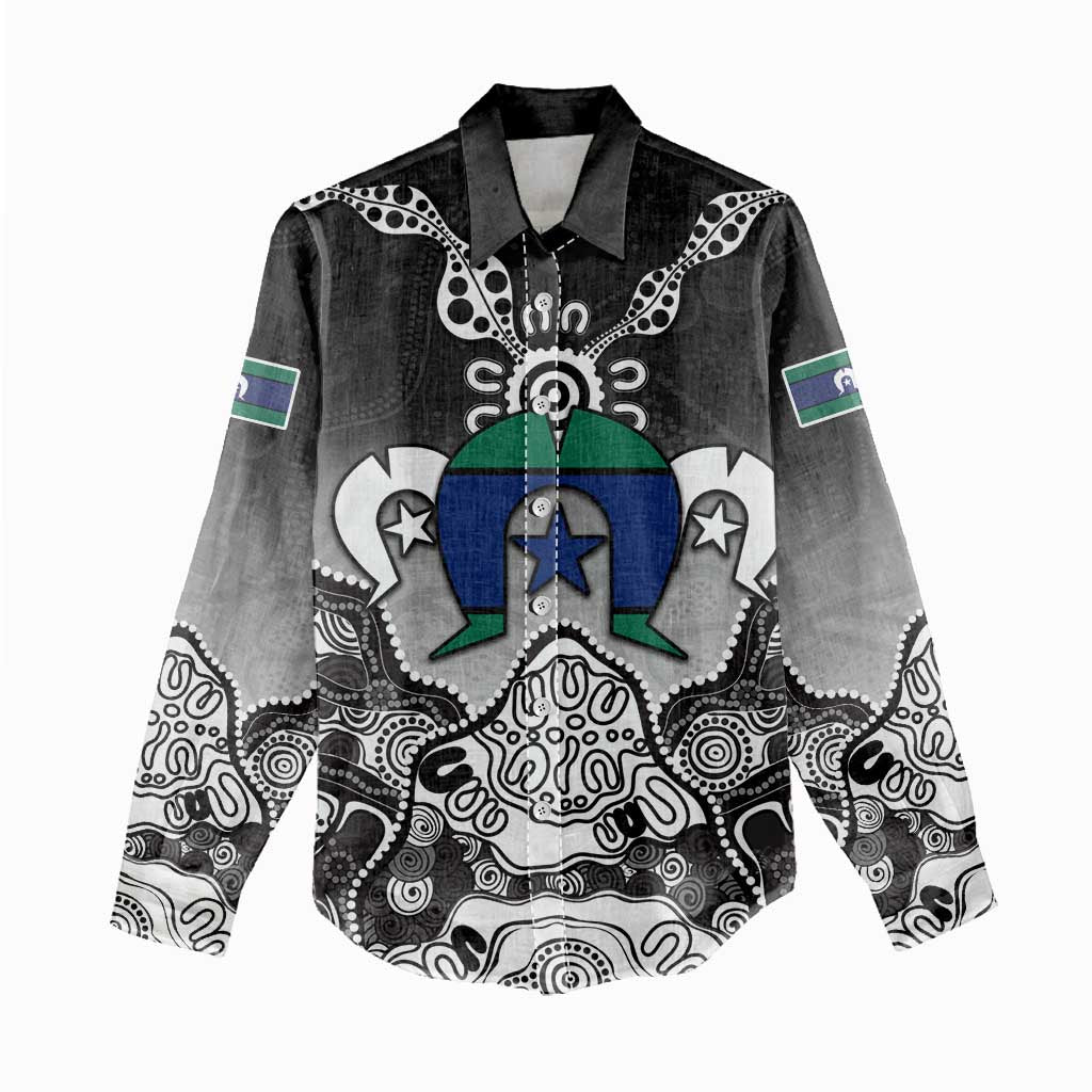 Torres Strait Islander Flag Women Casual Shirt Dhari Indigenous Dotwork Pattern Art