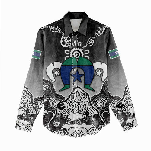 Torres Strait Islander Flag Women Casual Shirt Dhari Indigenous Dotwork Pattern Art