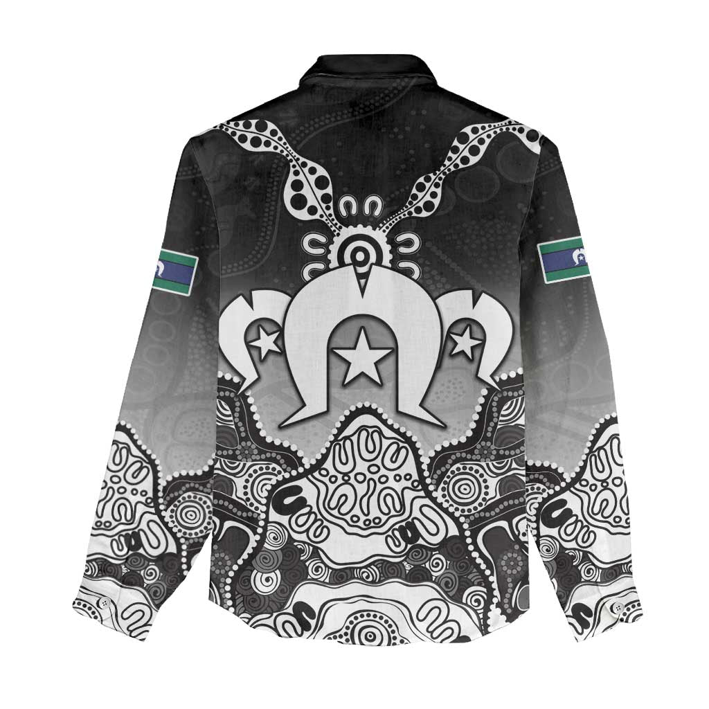 Torres Strait Islander Flag Women Casual Shirt Dhari Indigenous Dotwork Pattern Art