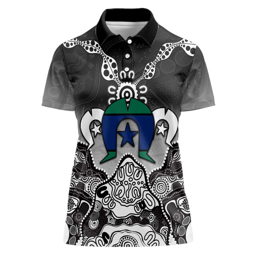 Torres Strait Islander Flag Women Polo Shirt Dhari Indigenous Dotwork Pattern Art