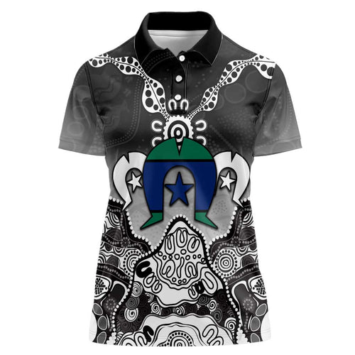 Torres Strait Islander Flag Women Polo Shirt Dhari Indigenous Dotwork Pattern Art