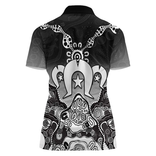 Torres Strait Islander Flag Women Polo Shirt Dhari Indigenous Dotwork Pattern Art