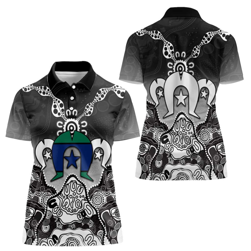 Torres Strait Islander Flag Women Polo Shirt Dhari Indigenous Dotwork Pattern Art